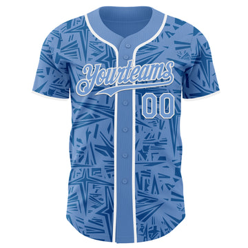 Custom Light Blue Blue-White Geometric Cyber Starburst Authentic Baseball Jersey