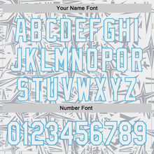Laden Sie das Bild in den Galerie-Viewer, Custom White Gray-Sky Blue Geometric Cyber Starburst Authentic Baseball Jersey

