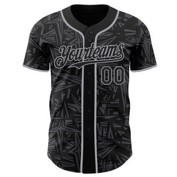 Custom Black Steel Gray-Gray Geometric Cyber Starburst Authentic Baseball Jersey
