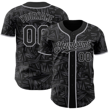 Custom Black Steel Gray-Gray Geometric Cyber Starburst Authentic Baseball Jersey