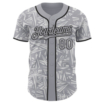 Custom Gray White-Black Geometric Cyber Starburst Authentic Baseball Jersey