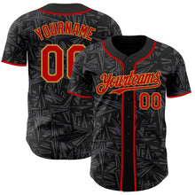 Load image into Gallery viewer, Custom Black Red Steel Gray-Old Gold Geometric Cyber Starburst Authentic Baseball Jersey
