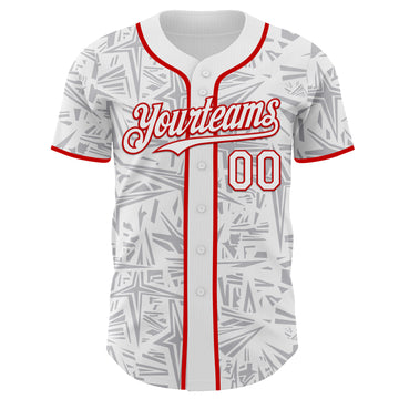 Custom White Gray-Red Geometric Cyber Starburst Authentic Baseball Jersey