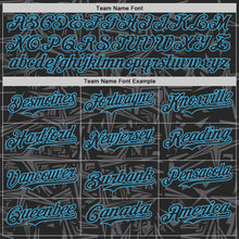 Laden Sie das Bild in den Galerie-Viewer, Custom Black Steel Gray-Sky Blue Geometric Cyber Starburst Authentic Baseball Jersey
