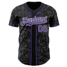 Laden Sie das Bild in den Galerie-Viewer, Custom Black Purple Steel Gray-White Geometric Cyber Starburst Authentic Baseball Jersey
