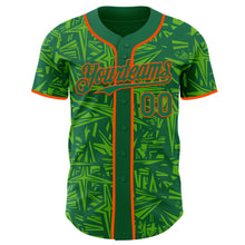 Laden Sie das Bild in den Galerie-Viewer, Custom Kelly Green Aurora Green-Orange Geometric Cyber Starburst Authentic Baseball Jersey
