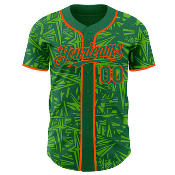 Custom Kelly Green Aurora Green-Orange Geometric Cyber Starburst Authentic Baseball Jersey