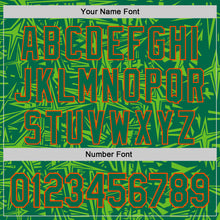 Laden Sie das Bild in den Galerie-Viewer, Custom Kelly Green Aurora Green-Orange Geometric Cyber Starburst Authentic Baseball Jersey
