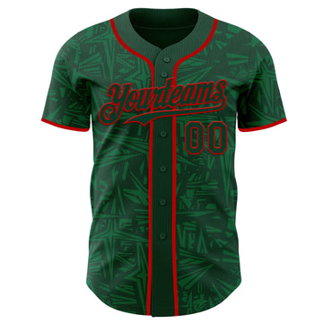 Custom Green-Red Geometric Cyber Starburst Authentic Baseball Jersey
