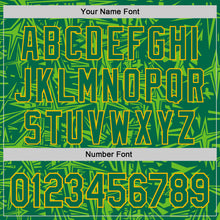 Laden Sie das Bild in den Galerie-Viewer, Custom Kelly Green Aurora Green-Gold Geometric Cyber Starburst Authentic Baseball Jersey
