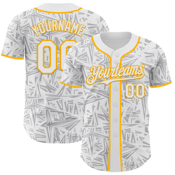 Custom White Gray-Gold Geometric Cyber Starburst Authentic Baseball Jersey