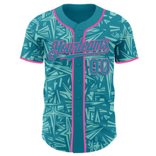 Charger l'image dans la galerie, Custom Teal Ice Blue-Pink Geometric Cyber Starburst Authentic Baseball Jersey
