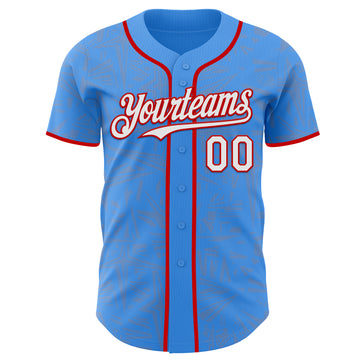 Custom Electric Blue White Gray-Red Geometric Cyber Starburst Authentic Baseball Jersey
