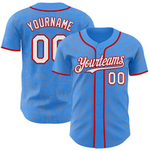 Charger l'image dans la galerie, Custom Electric Blue White Gray-Red Geometric Cyber Starburst Authentic Baseball Jersey
