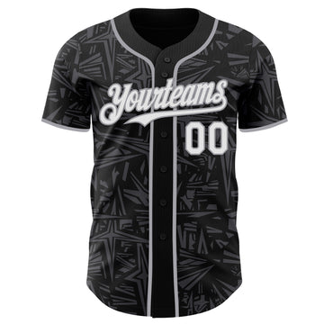 Custom Black White Steel Gray-Gray Geometric Cyber Starburst Authentic Baseball Jersey