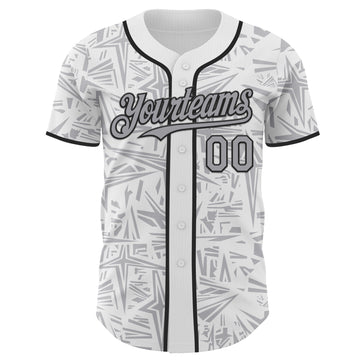 Custom White Gray-Black Geometric Cyber Starburst Authentic Baseball Jersey
