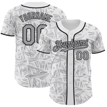 Custom White Gray-Black Geometric Cyber Starburst Authentic Baseball Jersey