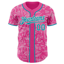 Charger l'image dans la galerie, Custom Pink Teal Light Pink-White Geometric Cyber Starburst Authentic Baseball Jersey
