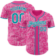 Charger l'image dans la galerie, Custom Pink Teal Light Pink-White Geometric Cyber Starburst Authentic Baseball Jersey
