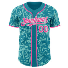 Charger l'image dans la galerie, Custom Teal Pink Ice Blue-White Geometric Cyber Starburst Authentic Baseball Jersey
