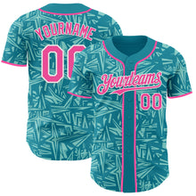 Charger l'image dans la galerie, Custom Teal Pink Ice Blue-White Geometric Cyber Starburst Authentic Baseball Jersey
