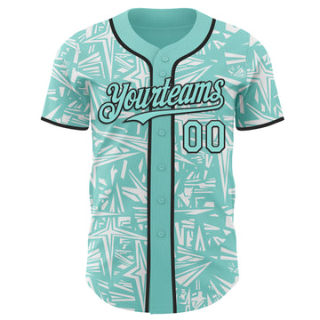 Custom Ice Blue White-Black Geometric Cyber Starburst Authentic Baseball Jersey
