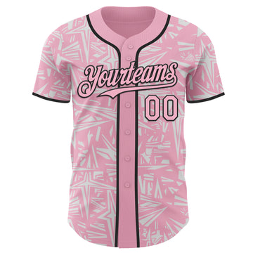 Custom Light Pink White-Black Geometric Cyber Starburst Authentic Baseball Jersey