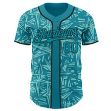 Charger l'image dans la galerie, Custom Teal Ice Blue-Black Geometric Cyber Starburst Authentic Baseball Jersey
