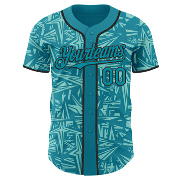 Custom Teal Ice Blue-Black Geometric Cyber Starburst Authentic Baseball Jersey