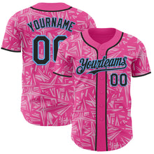 Charger l'image dans la galerie, Custom Pink Black Light Pink-Sky Blue Geometric Cyber Starburst Authentic Baseball Jersey
