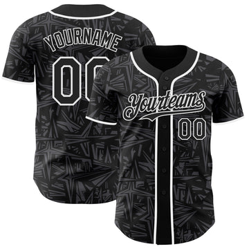 Custom Black Steel Gray-White Geometric Cyber Starburst Authentic Baseball Jersey
