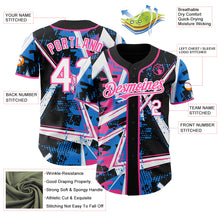 Charger l'image dans la galerie, Custom Black White Electric Blue-Pink Geometric Shards Dot Grid Authentic Baseball Jersey
