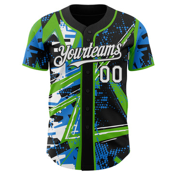 Custom Black White-Aurora Green Geometric Shards Dot Grid Authentic Baseball Jersey