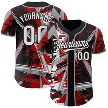 Charger l'image dans la galerie, Custom Black White Red-Gray Geometric Shards Dot Grid Authentic Baseball Jersey
