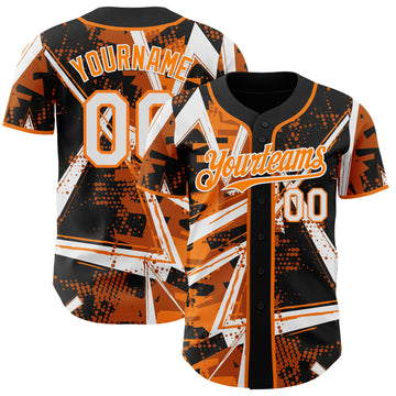 Custom Black White-Bay Orange Geometric Shards Dot Grid Authentic Baseball Jersey
