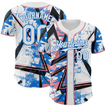 Charger l'image dans la galerie, Custom White Medium Pink-Electric Blue Geometric Shards Dot Grid Authentic Baseball Jersey

