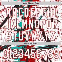 Charger l'image dans la galerie, Custom White Black Red-Aqua Geometric Shards Dot Grid Authentic Baseball Jersey

