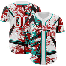 Charger l'image dans la galerie, Custom White Black Red-Aqua Geometric Shards Dot Grid Authentic Baseball Jersey
