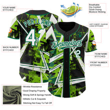 Charger l'image dans la galerie, Custom Black White Neon Green-Kelly Green Geometric Shards Dot Grid Authentic Baseball Jersey
