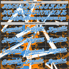 Charger l'image dans la galerie, Custom Black White Bay Orange-Electric Blue Geometric Shards Dot Grid Authentic Baseball Jersey
