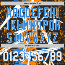 Charger l'image dans la galerie, Custom Black White Bay Orange-Electric Blue Geometric Shards Dot Grid Authentic Baseball Jersey
