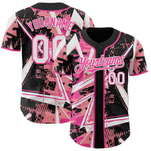 Charger l'image dans la galerie, Custom Black White Medium Pink-Pink Geometric Shards Dot Grid Authentic Baseball Jersey
