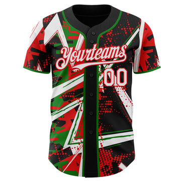 Custom Black White Grass Green-Fire Red Geometric Shards Dot Grid Authentic Baseball Jersey