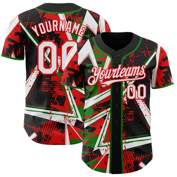 Custom Black White Grass Green-Fire Red Geometric Shards Dot Grid Authentic Baseball Jersey