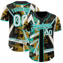 Charger l'image dans la galerie, Custom Black White Old Gold-Aqua Geometric Shards Dot Grid Authentic Baseball Jersey
