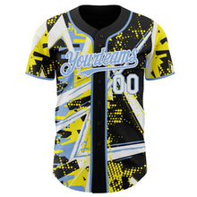 Charger l'image dans la galerie, Custom Black White Light Yellow-Light Blue Geometric Shards Dot Grid Authentic Baseball Jersey

