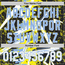 Charger l'image dans la galerie, Custom Black White Light Yellow-Light Blue Geometric Shards Dot Grid Authentic Baseball Jersey

