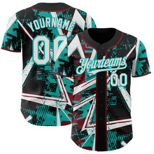 Charger l'image dans la galerie, Custom Black White Crimson-Aqua Geometric Shards Dot Grid Authentic Baseball Jersey
