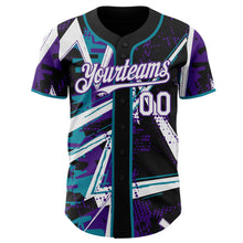 Charger l'image dans la galerie, Custom Black White Teal-Purple Geometric Shards Dot Grid Authentic Baseball Jersey
