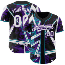 Charger l'image dans la galerie, Custom Black White Teal-Purple Geometric Shards Dot Grid Authentic Baseball Jersey
